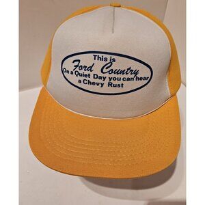 Vintage Trucker Snapback Ford vs Chevy Yellow/White Hat Very Clean
